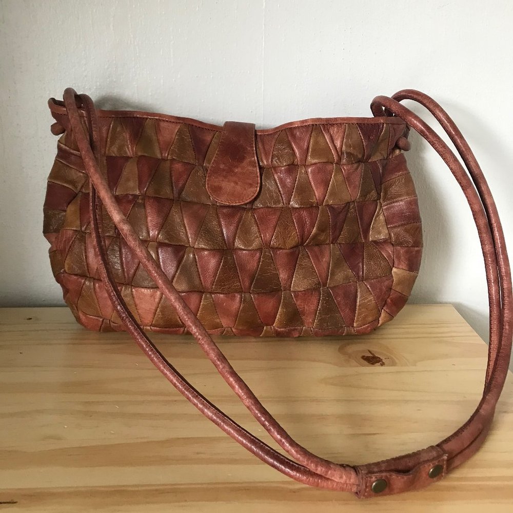 Anthropologie Brown Patchwork Leather Shoulderbag